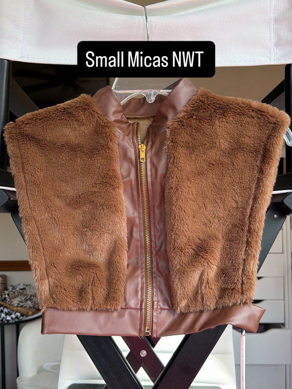 NWT micas brown faux fur vest